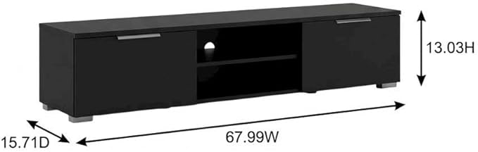 Furnifact Black Matte TV Console with 2 Drawers and 1 Shelf, Low-Profile Entertainment Center for Living Room or Bedroom, Modern Media Console