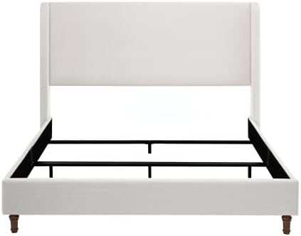 Upholstered Bed Frame Queen Size, 54" Tall Headboard Wingback Platform Bed Frame for Teens Adults Bedroom Without Wooden Slatst/Box Spring Request/Easy Assembly, Textured Ivory Canvas