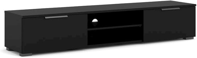 Furnifact Black Matte TV Console with 2 Drawers and 1 Shelf, Low-Profile Entertainment Center for Living Room or Bedroom, Modern Media Console