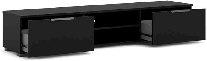 Furnifact Black Matte TV Console with 2 Drawers and 1 Shelf, Low-Profile Entertainment Center for Living Room or Bedroom, Modern Media Console