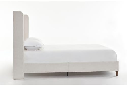Upholstered Bed Frame King Size, 54" Tall Headboard Wingback Upholstered Platform Bed Frame for Teens Adults Bedroom Strong Wood Slats Support/No Box Spring Needed/Easy Assembly Ivory Chenille