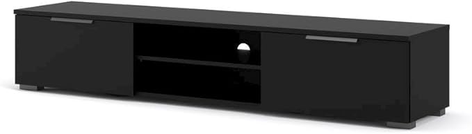 Furnifact Black Matte TV Console with 2 Drawers and 1 Shelf, Low-Profile Entertainment Center for Living Room or Bedroom, Modern Media Console