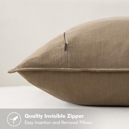 MIULEE Khaki Linen Pillow Covers Pack of 4 Decorative Natural Solid Throw Pillow Covers Soft Accent Boho Farmhouse Couch Pillowcases Modern Spring Home Decors for Living Room Bed Sofa 24x24 Inch