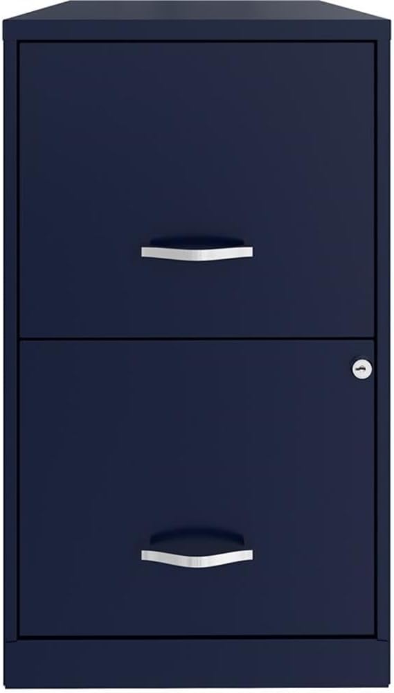 Scranton & Co Modern 2-Drawer Metal File Cabinet, 18" D, Navy Finish, Compact Design with High-Side Drawers for Letter-Size Files, Built-in Lock, Smooth Glide Suspension, Home or Small Office Storage