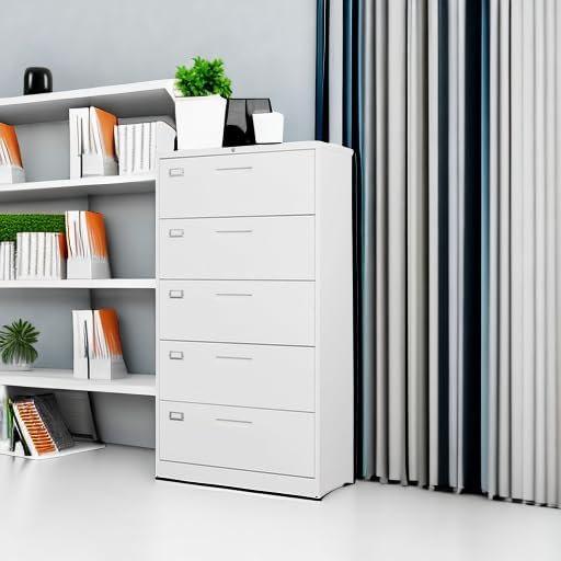 Letaya Lateral 5 Drawer File Cabinet with Lock,Metal Wide White Filing Cabinets for Home Office Storage A4/F4/Letter/Legal(Assembly Required)