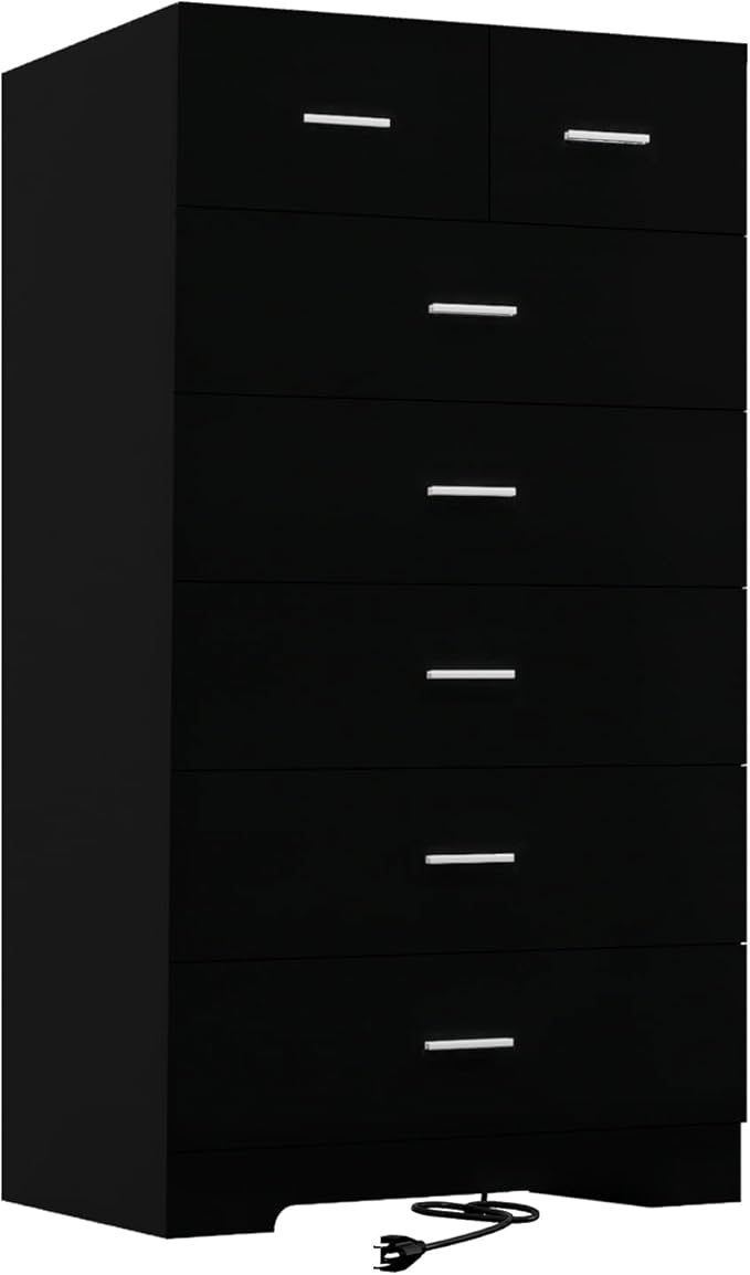 FJTJBSI 47.3" Tall Dresser for Bedroom Chests of Drawers with Charging Station 7 Drawer Dressers with Metal Slide Rail Modern Wood Closet Organizer with Large Storage for Home Office Entryway