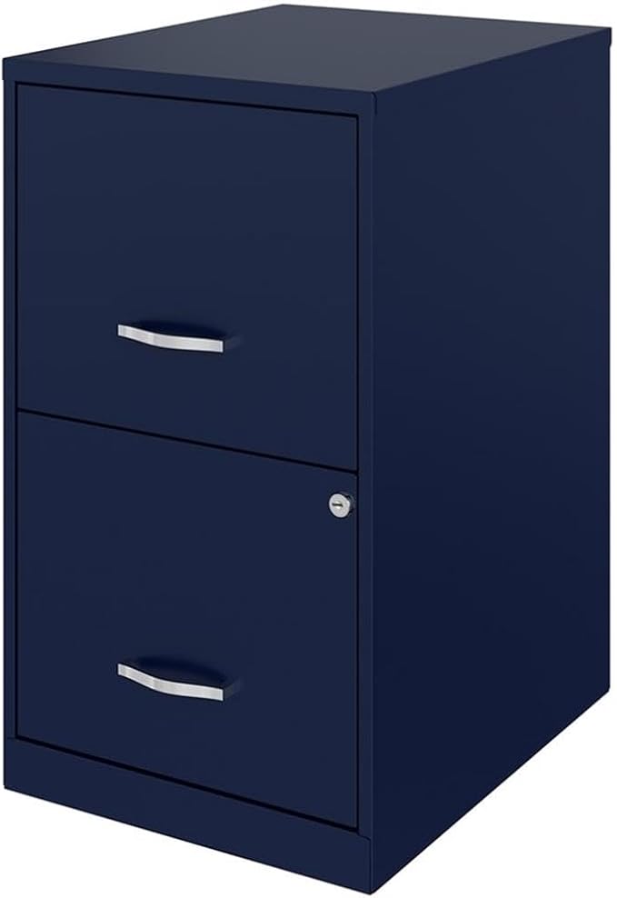 Scranton & Co Modern 2-Drawer Metal File Cabinet, 18" D, Navy Finish, Compact Design with High-Side Drawers for Letter-Size Files, Built-in Lock, Smooth Glide Suspension, Home or Small Office Storage