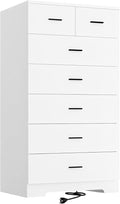 FJTJBSI 47.3" Tall Dresser for Bedroom Chests of Drawers with Charging Station 7 Drawer Dressers with Metal Slide Rail Modern Wood Closet Organizer with Large Storage for Home Office Entryway