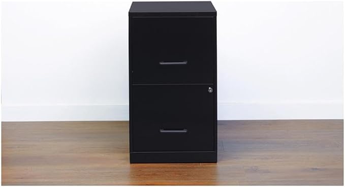 Scranton & Co 18" 2-Drawer Modern Metal Filing Cabinet, Black Finish, Durable Steel Construction, Locking High-Side Drawers for Letter-Size Files, Compact Home or Office Storage Solution, Fully