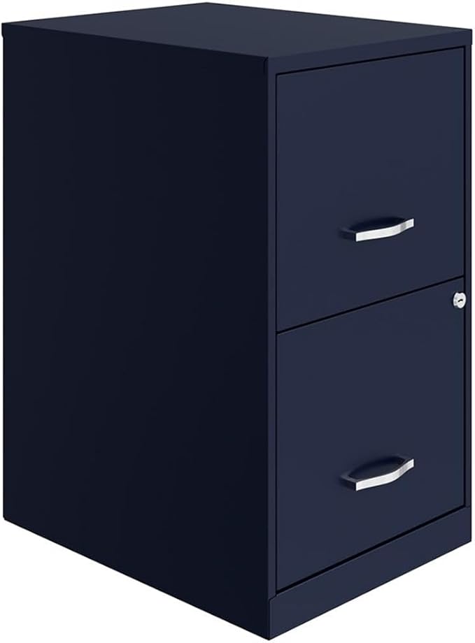Scranton & Co Modern 2-Drawer Metal File Cabinet, 18" D, Navy Finish, Compact Design with High-Side Drawers for Letter-Size Files, Built-in Lock, Smooth Glide Suspension, Home or Small Office Storage