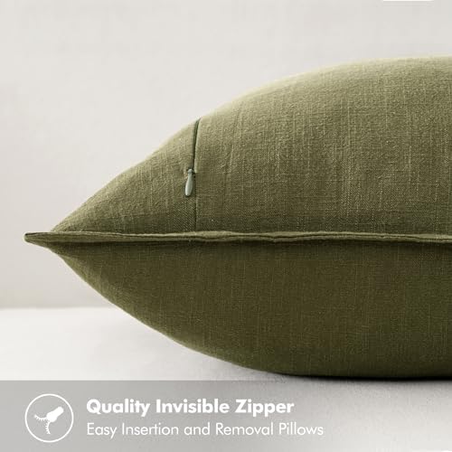 MIULEE Olive Green Linen Pillow Covers Pack of 4 Decorative Natural Solid Throw Pillow Covers Soft Accent Boho Farmhouse Couch Pillowcases Modern Spring Decors for Living Room Bed Sofa 18x18 Inch