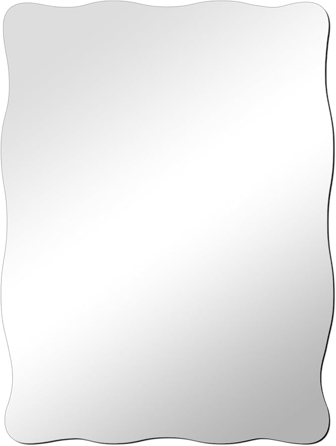 DARENYI Small Scalloped Bathroom Mirror for Wall Decor, 16"x12" Decorative Acrylic Wall Mirror with Wavy Edge Design, Flexible Plastic Stick on Mirror for Bathroom, Hallway, Entryway, Livng Room