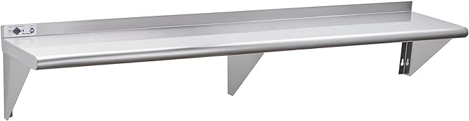 Profeeshaw NSF Stainless Steel Shelf 12” x 60”, 315 lb Commercial Shelves Wall Mounted Metal Shelving with Backsplash and 2 Brackets for Restaurant, Bar, Utility Room, Kitchen and Garage