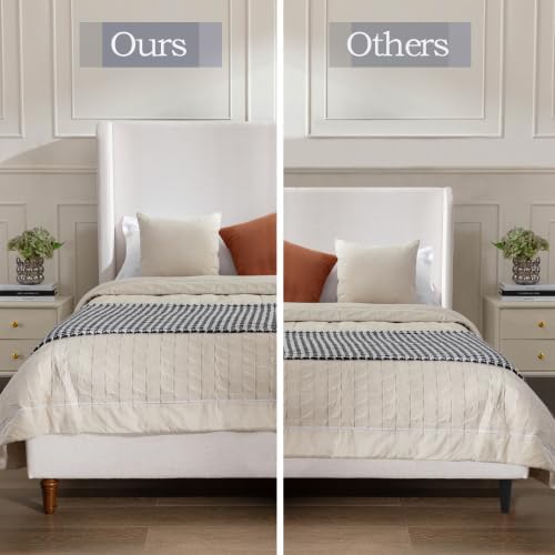 Upholstered Bed Frame Queen Size, 54" Tall Headboard Wingback Platform Bed Frame for Teens Adults Bedroom Without Wooden Slatst/Box Spring Request/Easy Assembly, Textured Ivory Canvas