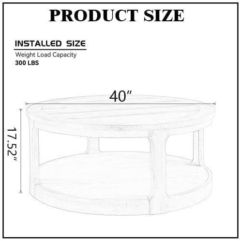 40" Round Wood Coffee Table, 2 Tier Modern Center Table with Roller Wheels,Solid Wood+MDF, Easy Assembly, Accent Table for Living Room, Apartment, Small Space. (Light Brown)