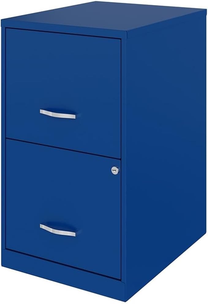 Scranton & Co Modern 18" D 2-Drawer Metal File Cabinet, Classic Blue Finish, Painted Steel, Locking Storage, High-Side Drawers, Compact Design for Home or Small Office