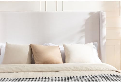 Upholstered Bed Frame Queen Size, 54" Tall Headboard Wingback Upholstered Platform Bed Frame for Bedroom Strong Wood Slats Support/No Box Spring Needed/Easy Assembly, Ivory Chenille