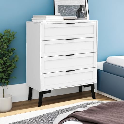 TaoHFE White 4 Drawer Dresser for Bedroom,Wood Lingerie Chest of Drawers for Bedroom,Modern 36inch Tall White Dresser for Bedrooms Living Room, Entryway, Cloakroom