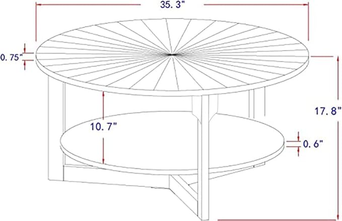 Round Coffee Table, 35" Circle Wood Coffee Table with Storage Shelf, 2 Tier Center Table for Living Room Apartment Home Furniture, Easy Assembly (Espresso,35" Dx35 Wx18 H)