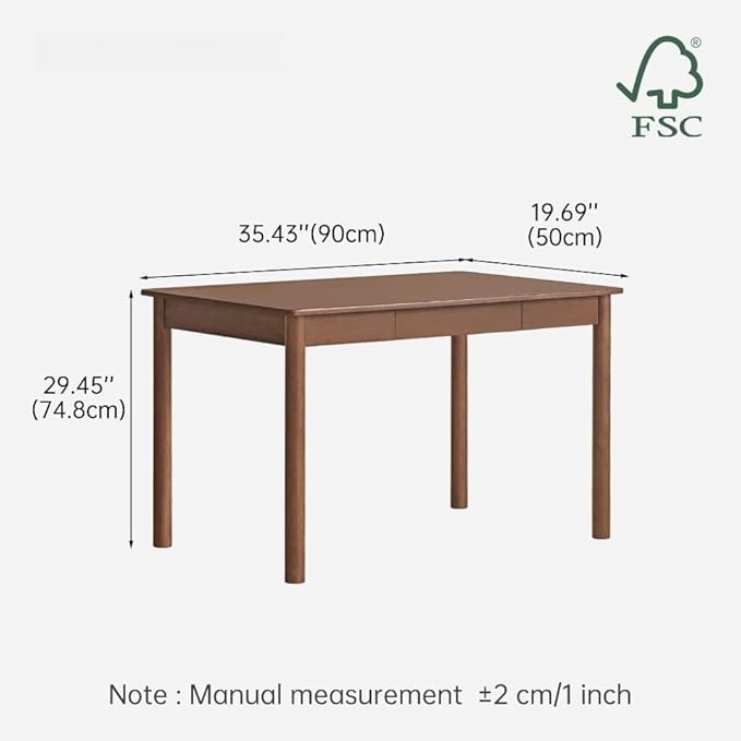 100% Solid Wood Desk, Home Office Writing Desk, Mid Century Modern Computer Desk with Drawers for Study Living Room 35" W