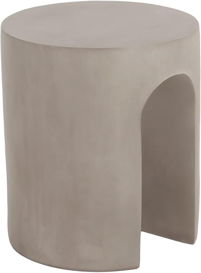 KEVINSPACE Small Side Coffee Table Outdoor MGO Round End Living Room Accent Sofa Bedside Couch Table Bedroom Apartment Indoor 16" W x18.25 H Light Grey