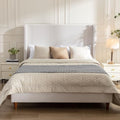 Upholstered Bed Frame Queen Size, 54" Tall Headboard Wingback Platform Bed Frame for Teens Adults Bedroom Without Wooden Slatst/Box Spring Request/Easy Assembly, Textured Ivory Canvas