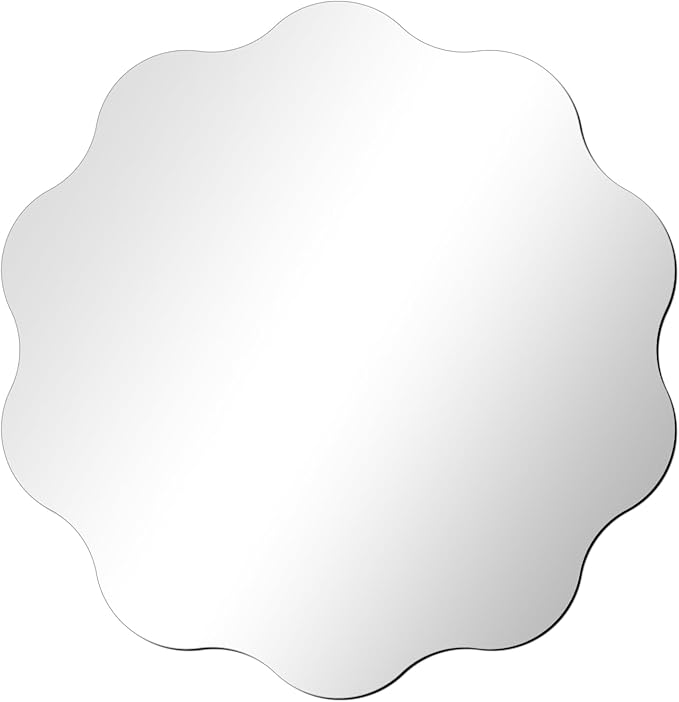 DARENYI Round Wavy Mirror for Wall Decor, 12 inch Wavy Edge Acrylic Circle Scalloped Wall Mirror for Bathroom, Bedroom, Living Room, Entryway, Home Decor