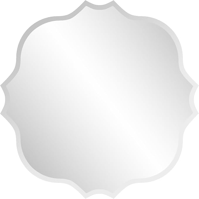 KOHROS Frameless Scalloped Mirror 24” x 24" Bathroom Wall Mirror w/Polished Shape Beveled Edge Mirror for Bathroom Vanity (Silver)