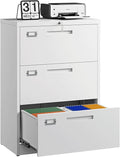 Letaya 3 Drawer File Cabinets with Lock,Metal Lateral Filing Storage Cabinet Printer Stand,White Steel Home Office Cabinet for Hanging Files Letter/Legal/A4 Size (White, H39.84×W28.35×D15.74)