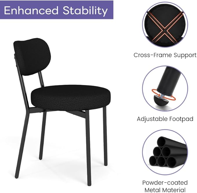 Murago Dining Chairs Set of 4 pcs, Boucle Upholstered Comfortable Seat with Curved Backrest, Mid-Century Modern & Scandinavian Designer Style, Ideal for Dining Room & Kitchen, Black