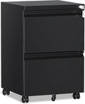 RAVIGIN 2 Drawer File Cabinet，Mobile Filing Cabinet with Lock and Wheels，Un-Assembled Metal Under Desk File Cabinets for A4/Letter/Legal Size（Black