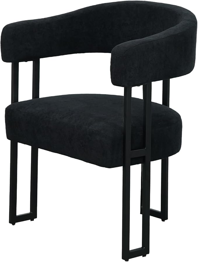 SIMTONAL Boucle Dining Chairs Set of 2-Black Accent Chairs with Arms, Soft Teddy Fleece Upholstered Armchairs for Kitchen Dining Living Room
