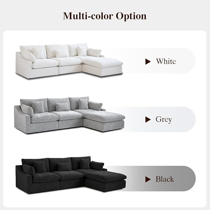 Modular Sectional Sofa Cloud Couch, 119.29" L Shaped Couch with Chaise Ottoman, Linen Blend Fabric Minimalist Deep Seat Couches for Living Room, Sofa Covers Washable&Removable, Black