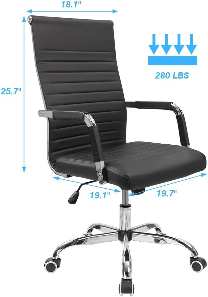 Furmax Ergonomic Office Desk Chair, Executive Ribbed Mid-Back PU Leather Conference Room Chair Adjustable Swivel Chair with Arms (4, Black)