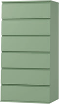FOTOSOK Green Dresser, 6 Drawer Dresser, Modern Tall Floor Storage Cabinet with Metal Sliding Rail, Wooden Handleless Drawer Cabinet, 6-Layer Large Capacity Vertical Dressers for Home & Office