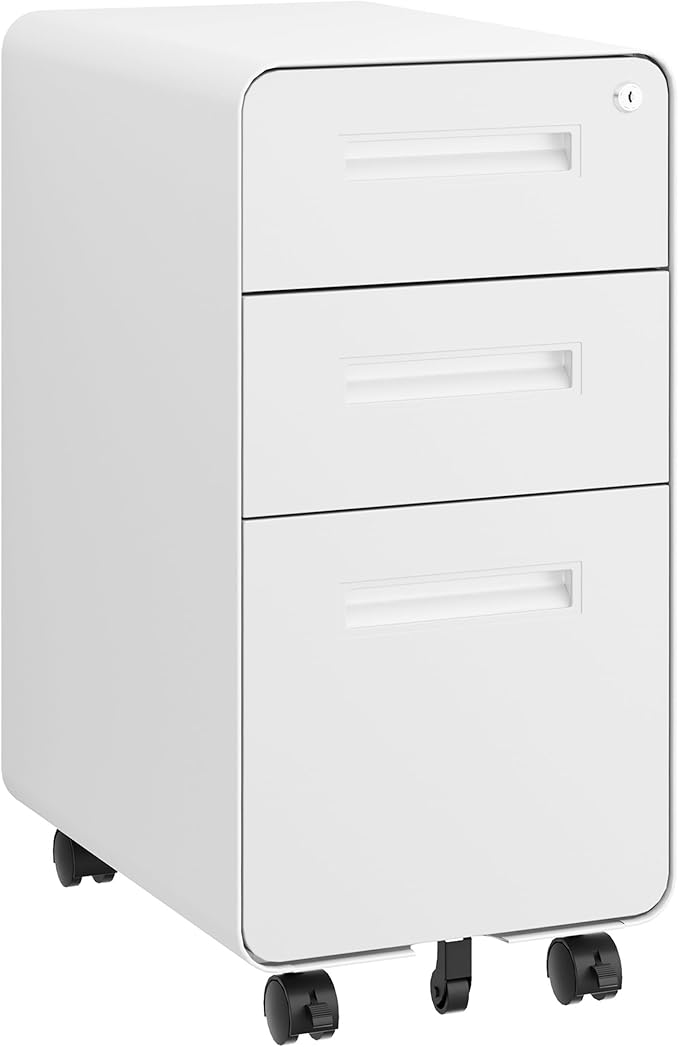 3 Drawer File Cabinet With Lock and 4 Keys, Mobile Metal Filing Cabinet for Home Office, Under Desk, Pre-Assembly, Letter/Legal/A4 Hanging Folders
