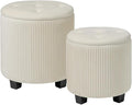 BLEXA Big Round Ottoman with Storage Set of 2, Upholstered Velvet Vanity Stool for Makeup Multifunctional Foot Rest Coffee Table Padded Seat Tufted Ottomans for Living Room&Bedroom (Large White)