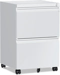 RAVIGIN 2 Drawer File Cabinet，Mobile Filing Cabinet with Lock and Wheels，Un-Assembled Metal Under Desk File Cabinets for A4/Letter/Legal Size（White