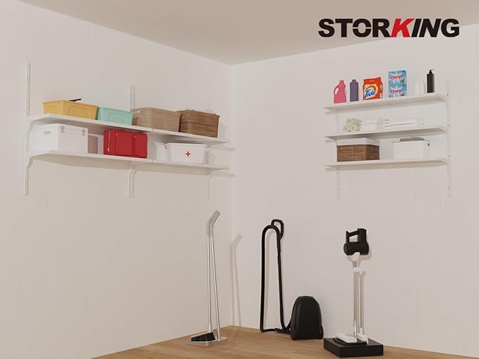 8" Deep ×32″ Long Adjustable Deep Floating Shelves for Wall 3‑Tier, Wall Mount Metal Shelf 165 LBS, Heavy Duty White Storage Rack for Garage, Kitchen, Bathroom, Bedroom, Wall Shelving Decor