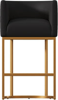 24" Modern Counter Height Bar Stools,PU Leather Upholstered Barrel Barstools with Backs,Island Chairs Bar Stools Set of 1,Metal Gold Frames Ink Black Leather
