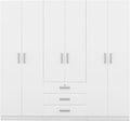 6 Door Armoire Wardrobe Closet with Big 3 Drawers, Wooden Freestanding Bathroom Armoire Cabinet with Shelves and Hanging Rod, Clothes Storage Organizer for Bedroom, Guest Room (White-8)