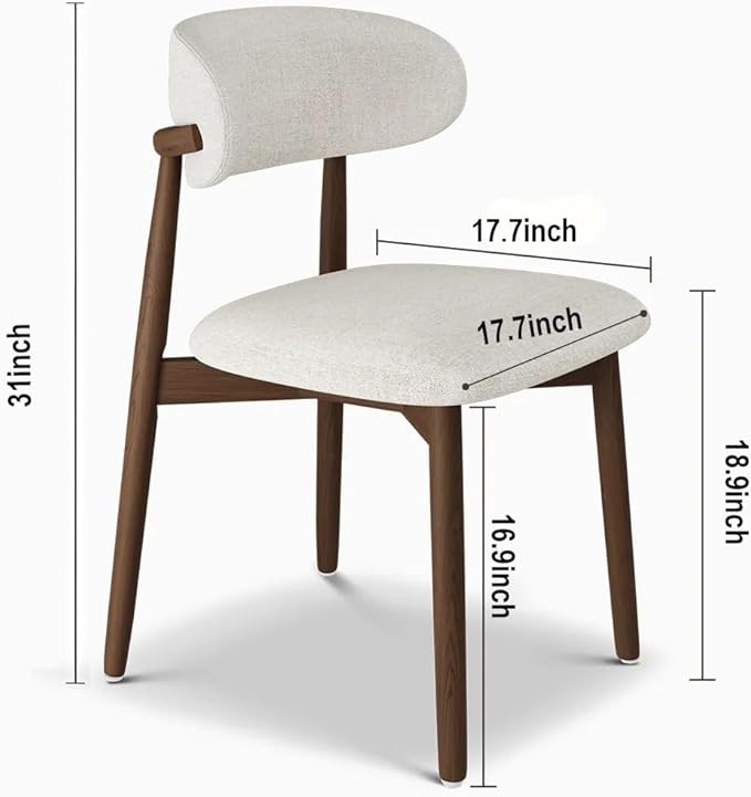 Modern Solid Wood Dining Chairs Set of 2 with Curved Back, Ergonomic Upholstered Seat, Natural Wood Legs with Adjustable Anti-Slip Foot Pad, for Kitchens, Living Rooms, Offices (S-Walnut, Set of 2)