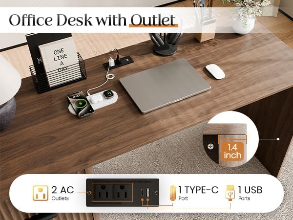 60" Fluted Home Office Desks with Storage, Modern Executive Desk Computer Desk with Drawer & Cabinet, Wood Work Desk for Office, Bedroom, Study, Living Room, Walnut