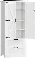 TEENFON 66.2" H Storage Cabinet with 2 Drawers, Farmhouse Kitchen Pantry Cabinet with 2 Doors & Adjustable Shelf, Bathroom Cabinet, for Living Room, Kitchen, Bathroom, White