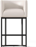 24" Modern Counter Height Bar Stools,PU Leather Upholstered Barrel Barstools with Backs,Island Chairs Bar Stools Set of 1,Metal Black, Beige White Leather