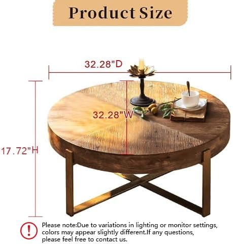 Round Wood Coffee Table for Living Room - Circle Wooden Coffee Table with Gold Metal Legs, Rustic, Vintage, Easy Assembly(Espresso,32.28" D x 32.28" W x 17.72" H)