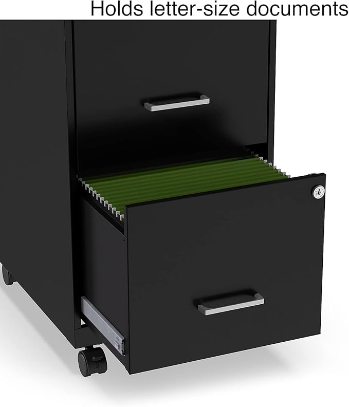 Staples 2-Drawer Vertical File Cabinet, Letter Size Documents, Lockable & Mobile, 18" D x 14" W x 26.3" H, Black