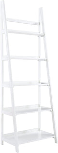 Melissa White Mid Century Five Shelf Ladder Bookcase by Linon