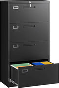 Letaya 4 Drawer File Cabinets with Lock,Metal Lateral Filing Storage Cabinet Printer Stand,Black Steel Home Office Cabinet for Hanging Files Letter/Legal/A4 Size (Black, H51.73×W28.35×D15.74)