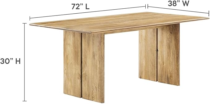 Modway Amistad 72" Solid Wood Modern Farmhouse Rectangular Dining Table in Oak